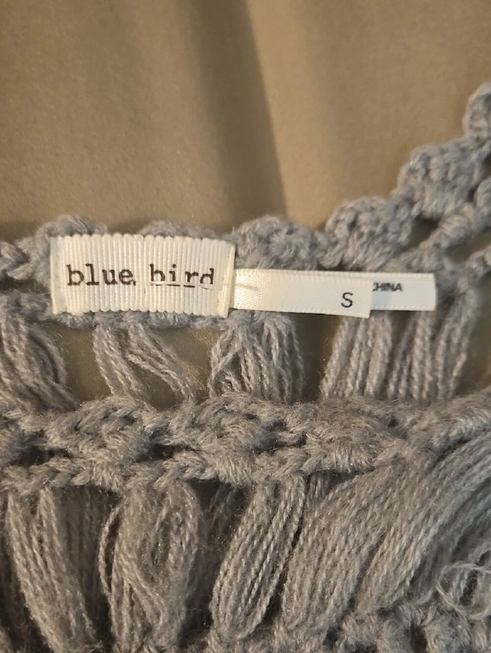 Anthropologie Light Gray Crochet Boho Overlay with Floral Medallion